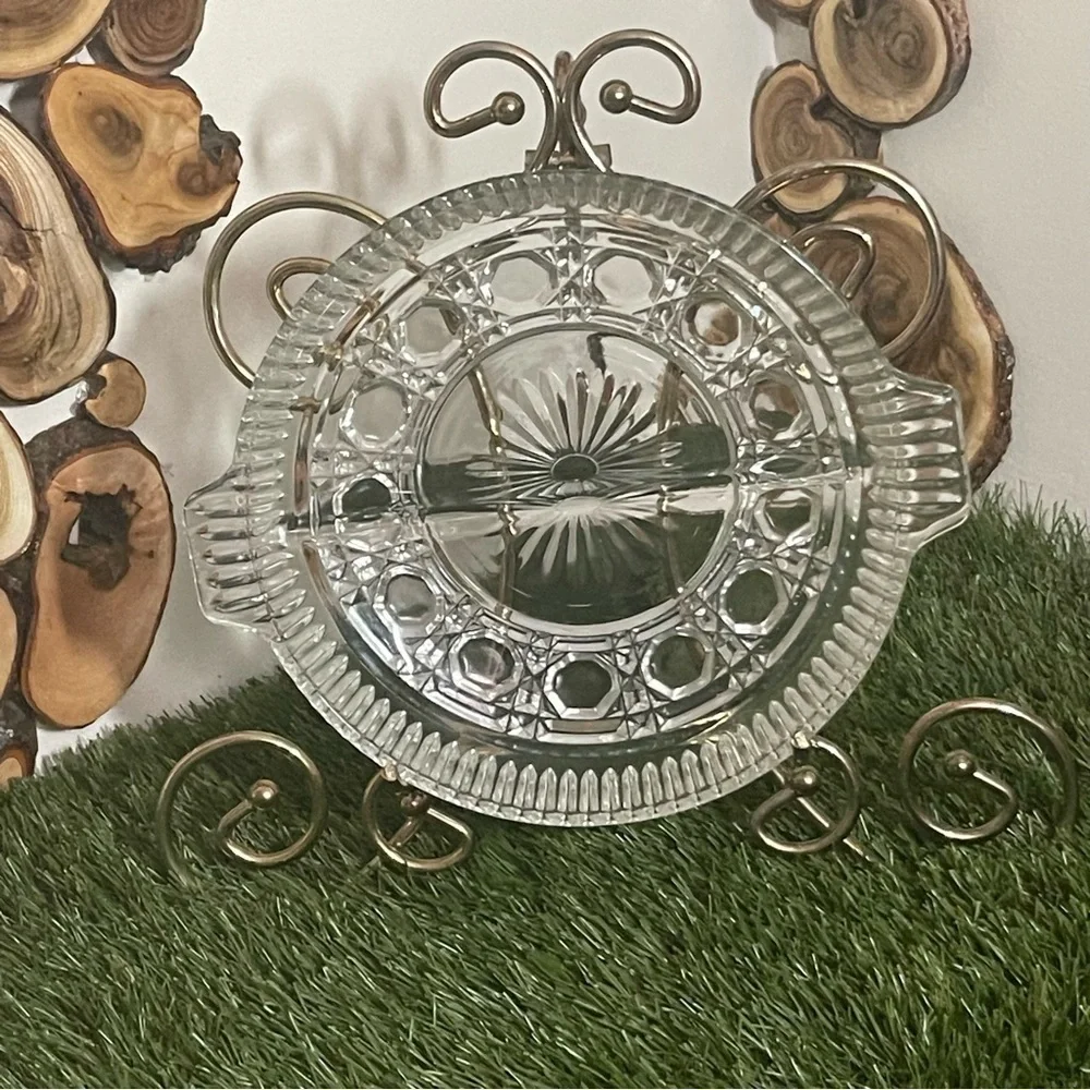 VINTAGE FEDERAL GLASS DIVIDED CANDY/RELISH DISH ROUND WINDSOR